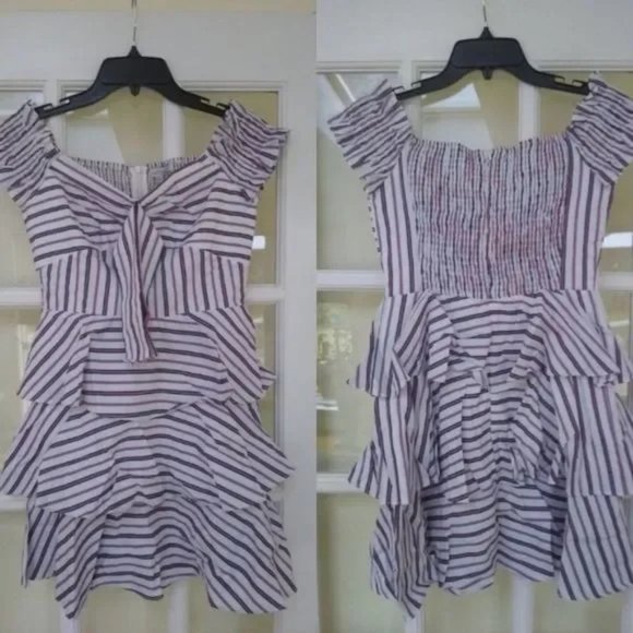 Lucy Paris Gemma Off Shoulder Striped Ruffled Tiered Dress - Picture 2 of 6